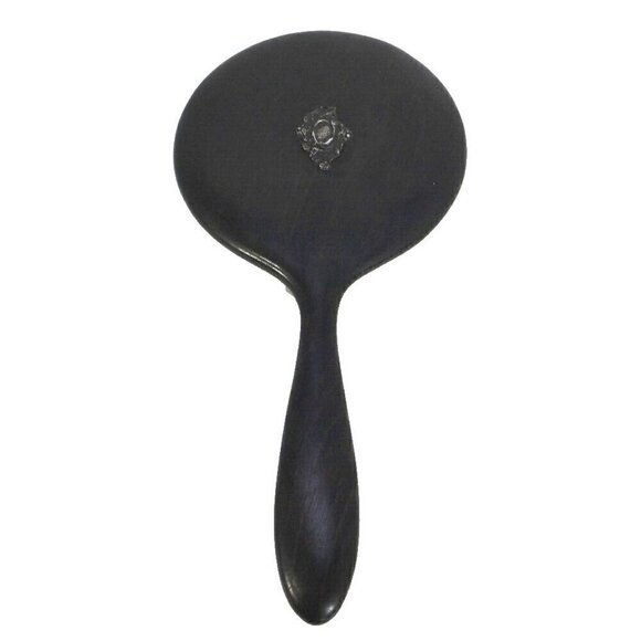 EFFBEE dark brown ebony wood round hand mirror 10.5" long 5.25" wide vintage - Picture 1 of 2